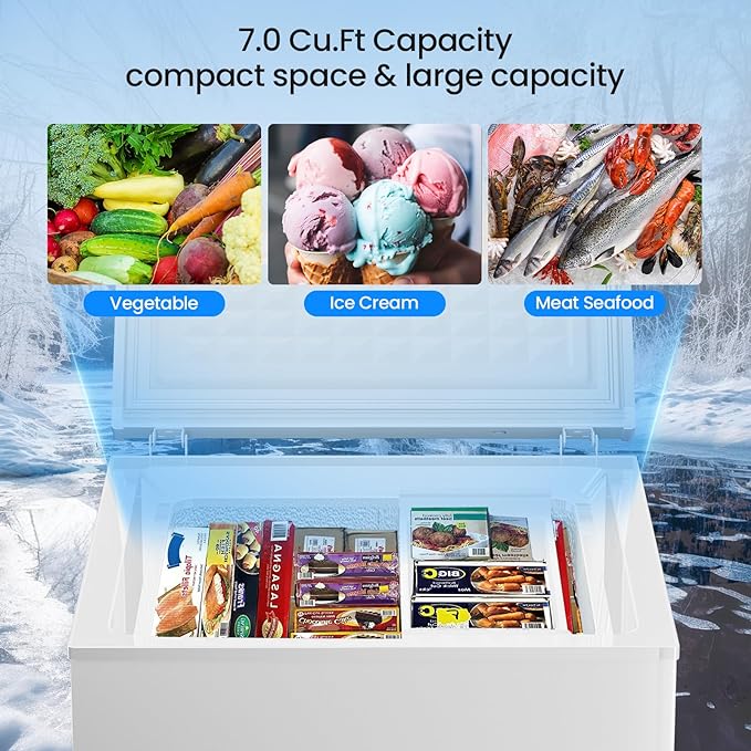 Kismile 7.0/3.5 Cubic Feet Chest Freezer with Removable Basket Free Standing