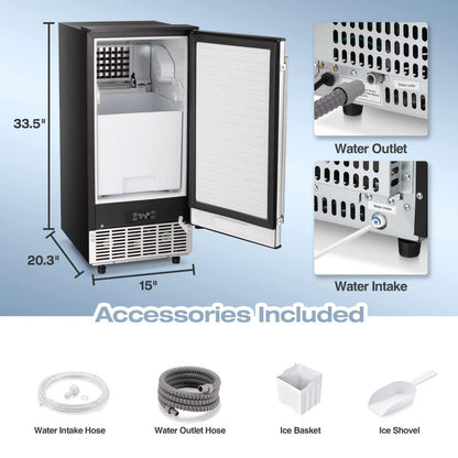 Kismile Commercial Built-in Ice Maker Machine,80Lbs/Day,Under Counter Ice Cube Maker with 24H Timer,Reversible Door,Built-in Freestanding Ice Maker for Home & Office(Silver)