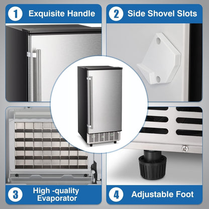 Kismile Commercial Built-in Ice Maker Machine,80Lbs/Day,Under Counter Ice Cube Maker with 24H Timer,Reversible Door,Built-in Freestanding Ice Maker for Home & Office(Silver)