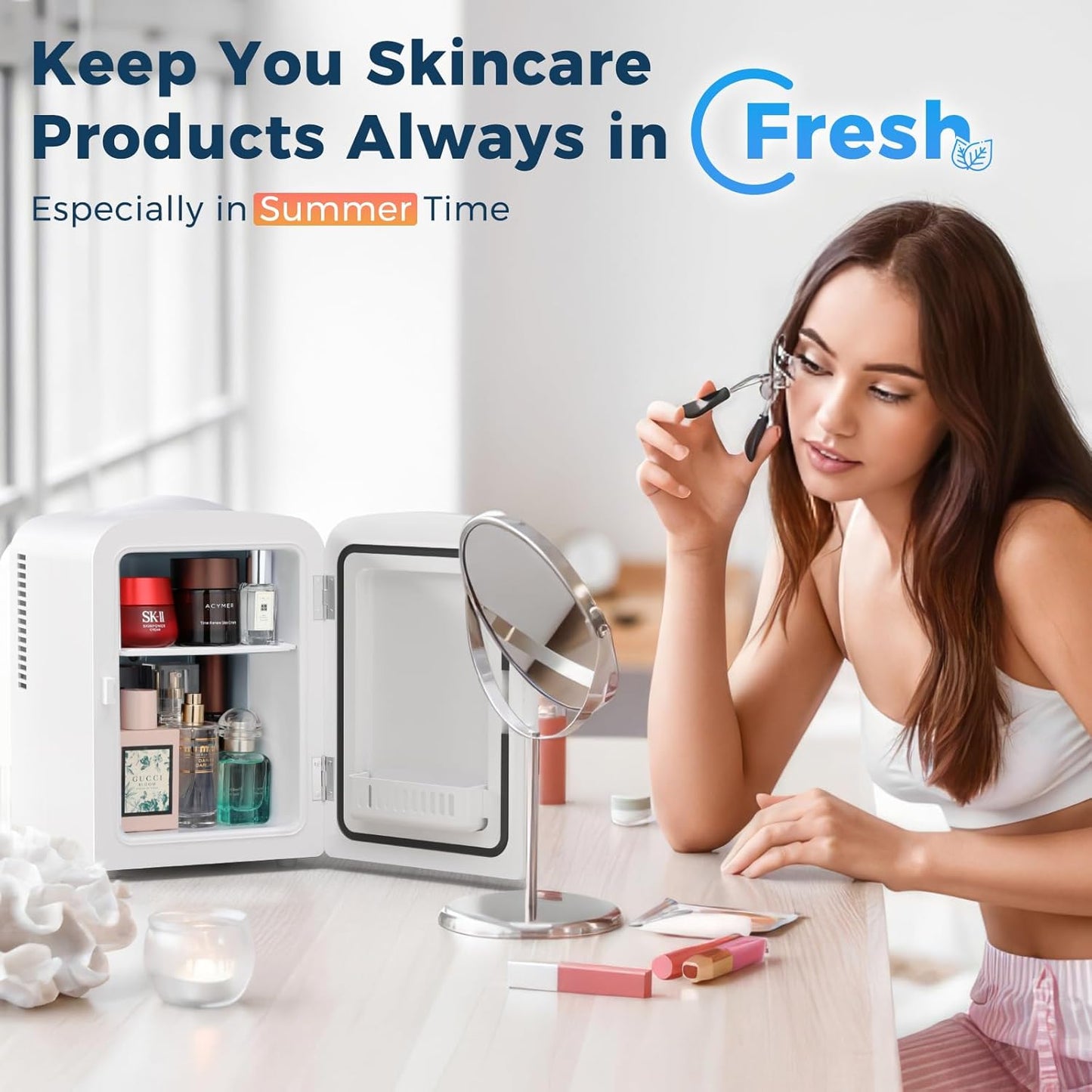 Kismile Compact Refrigerator, Portable Mini Fridge, Skin Care 4L Capacity/6 Cans F3404S