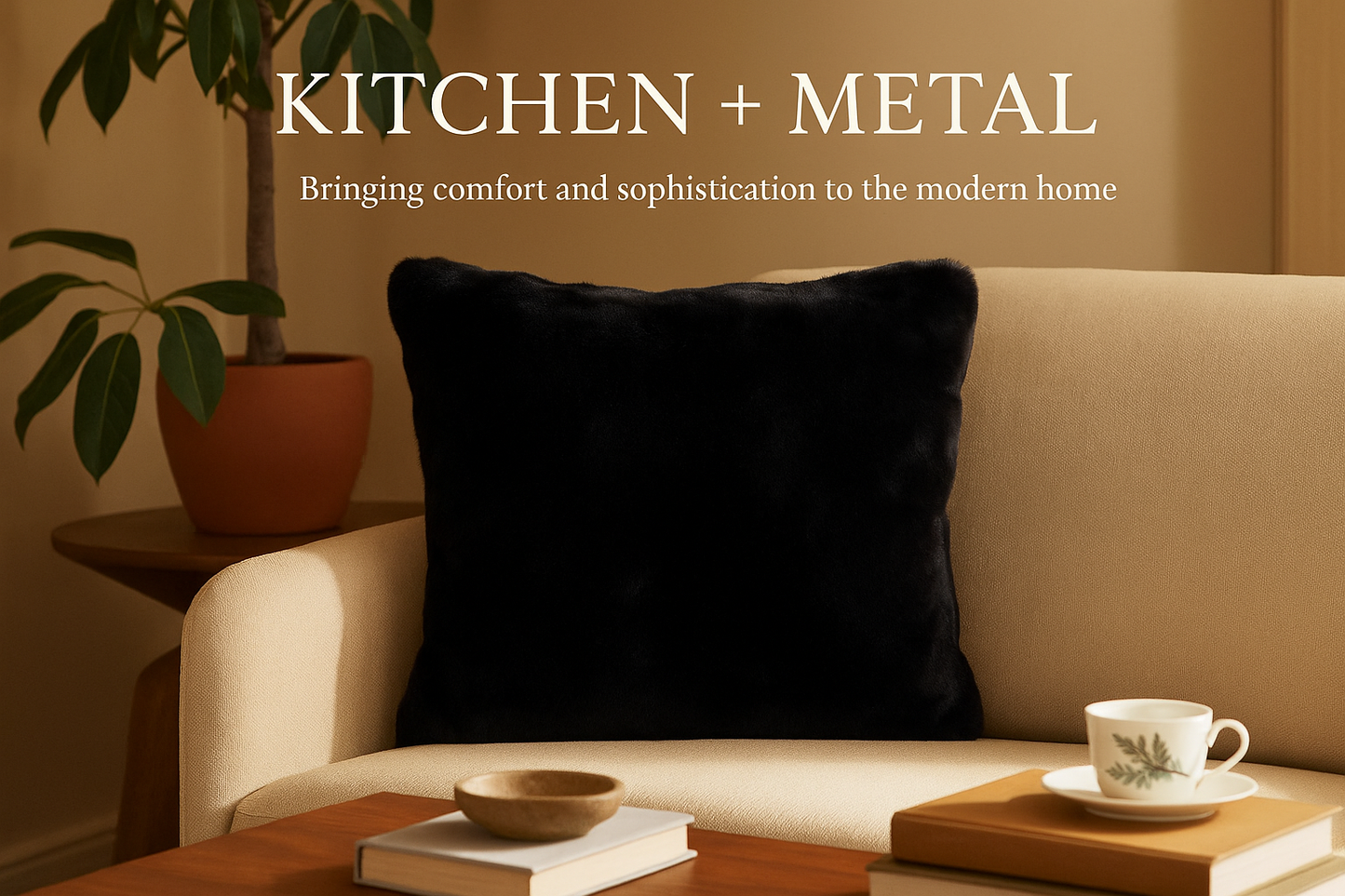 Kitchen + Metal black faux fur pillow lifestyle image