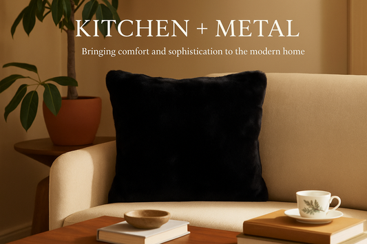 Kitchen + Metal black faux fur pillow lifestyle image