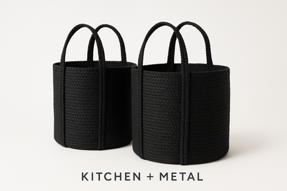 Kitchen + Metal Black Woven Storage Baskets - Checkout Page