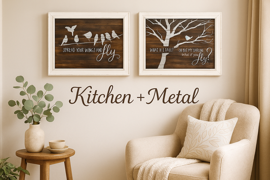 Kitchen + Metal branded home decor image featuring inspirational bird wall art in a cozy reading nook setting