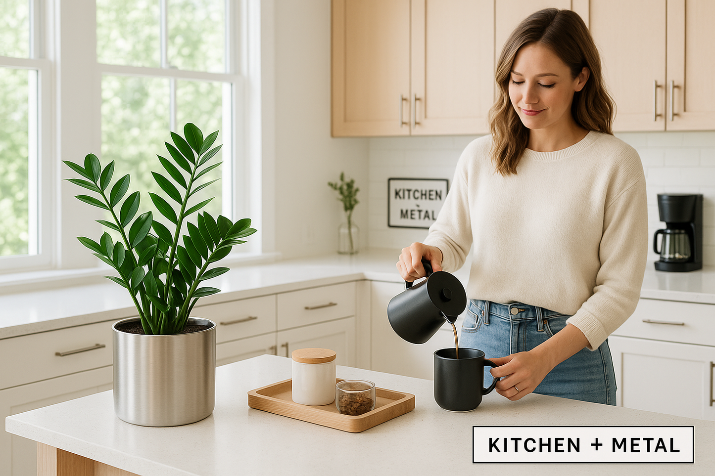 Kitchen + Metal branded kitchen lifestyle scene with metal planter