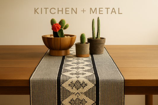 Kitchen + Metal branded table runner with cacti
