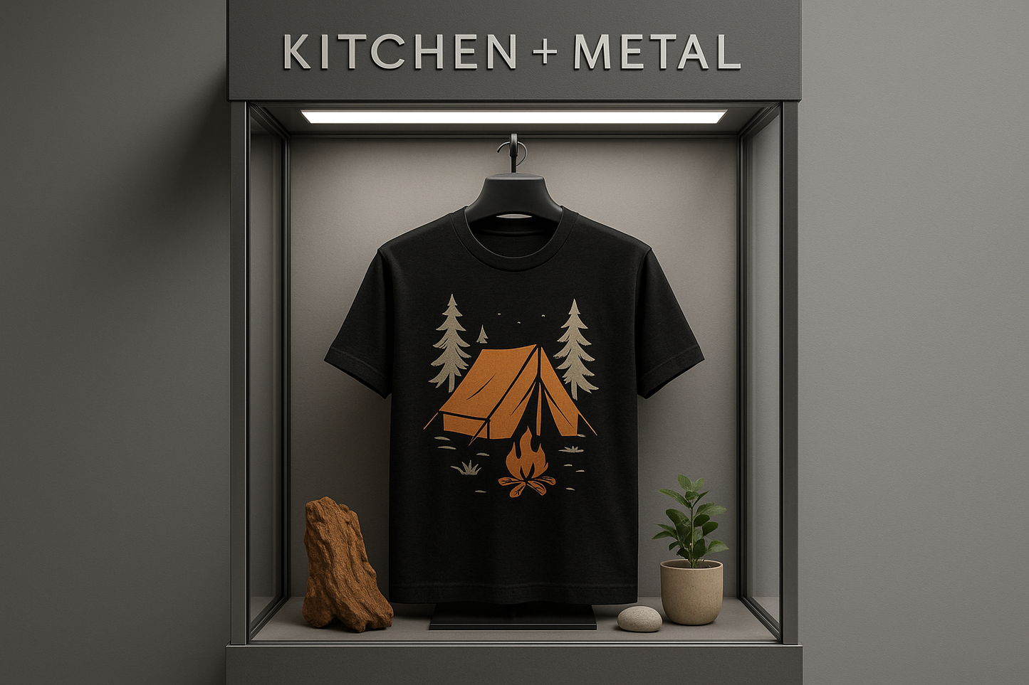 Kitchen + Metal Camping Nature T-Shirt Marketing Display