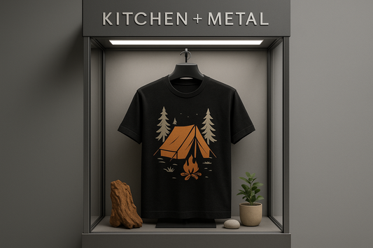 Kitchen + Metal Camping Nature T-Shirt Marketing Display