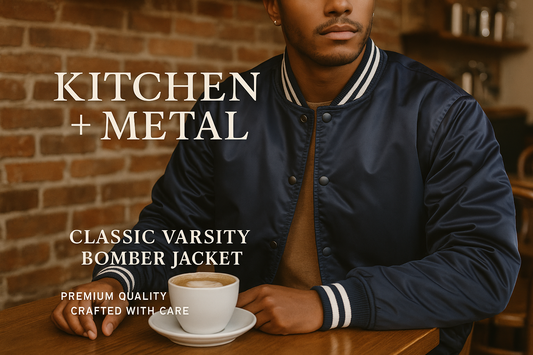 Kitchen + Metal Classic Varsity Bomber Jacket Lifestyle Graphic