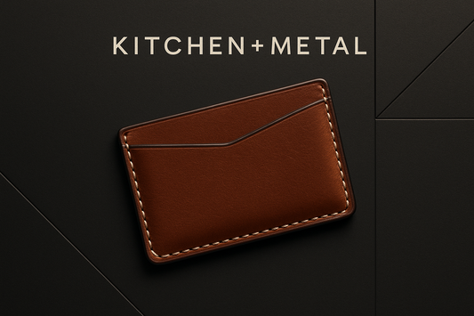 Kitchen + Metal clean leather card holder graphic