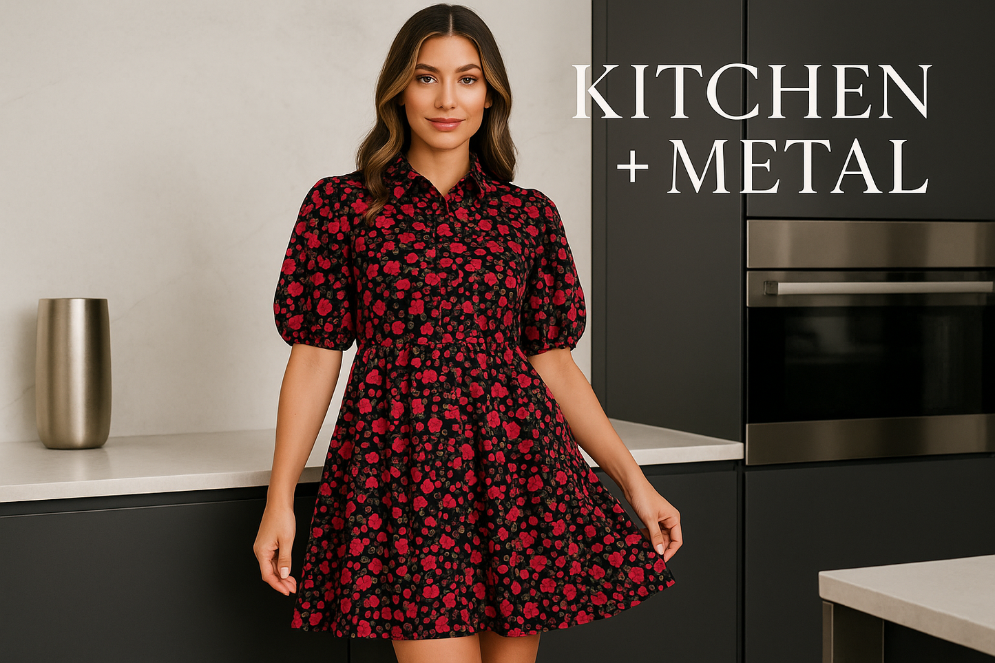 Kitchen + Metal floral dress marketing image