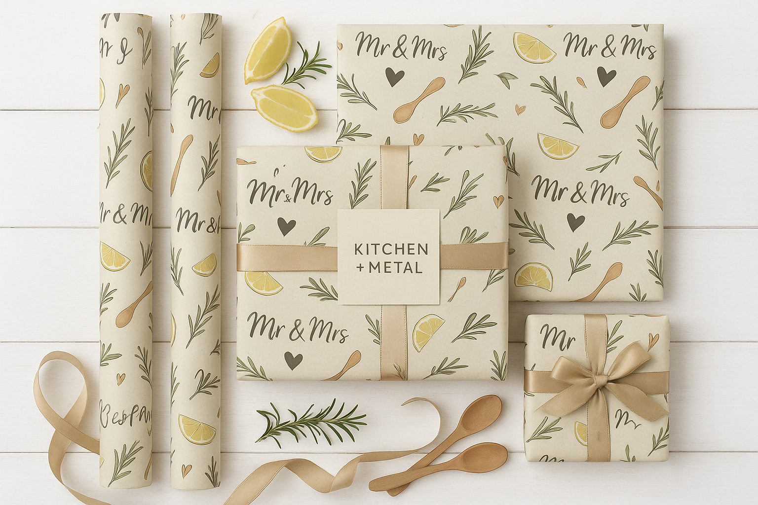 Kitchen + Metal Gift Shop and Wrapping Paper Design