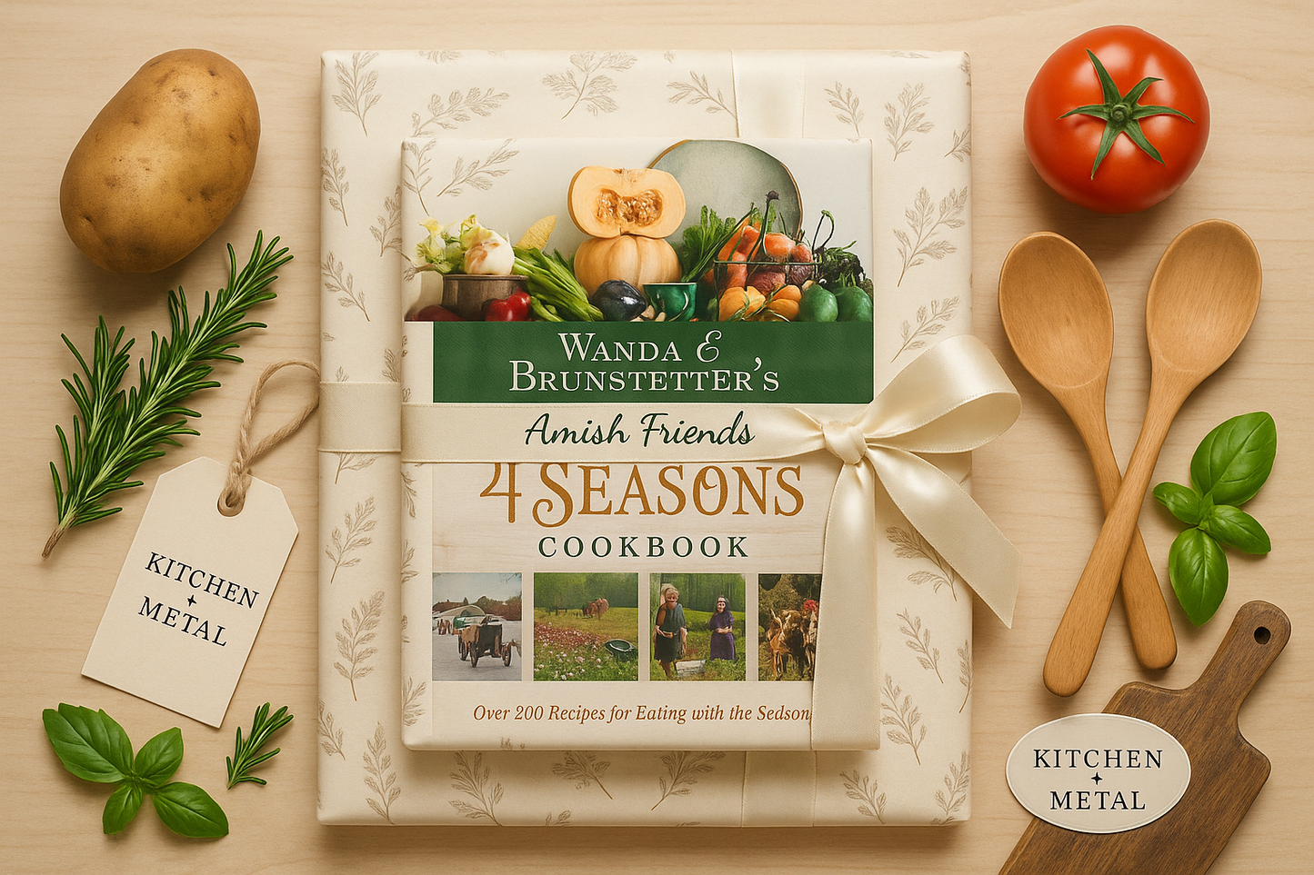 Kitchen + Metal Gift Wrapped Amish Friends 4 Seasons Cookbook
