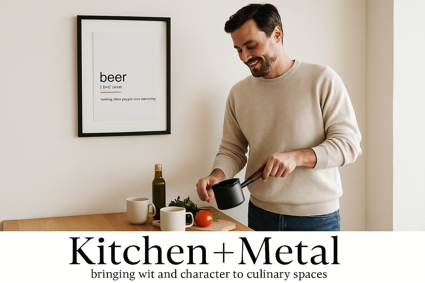 Kitchen + Metal lifestyle image with chef cooking at home