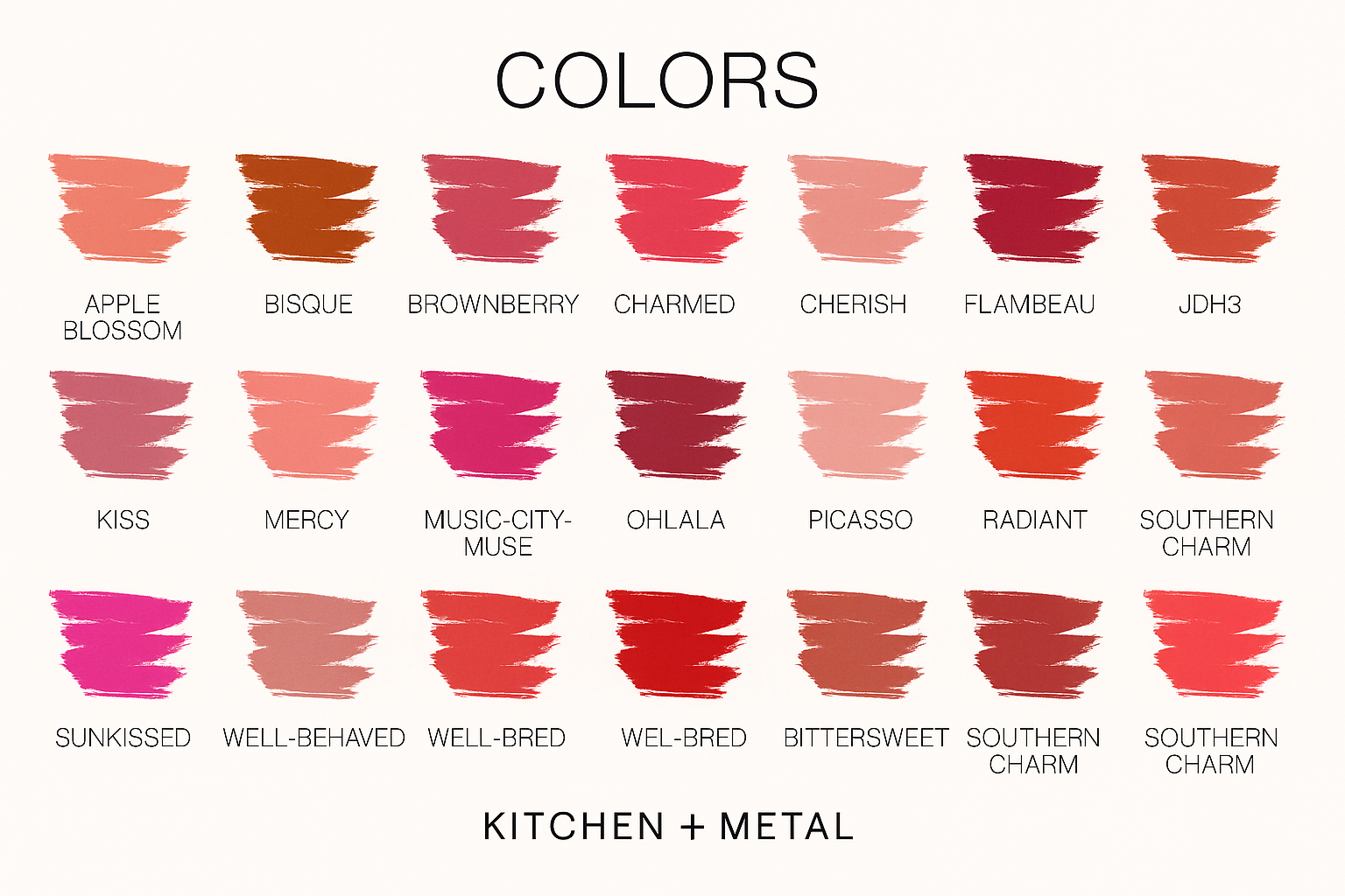 Kitchen + Metal Lipstick Color Chart