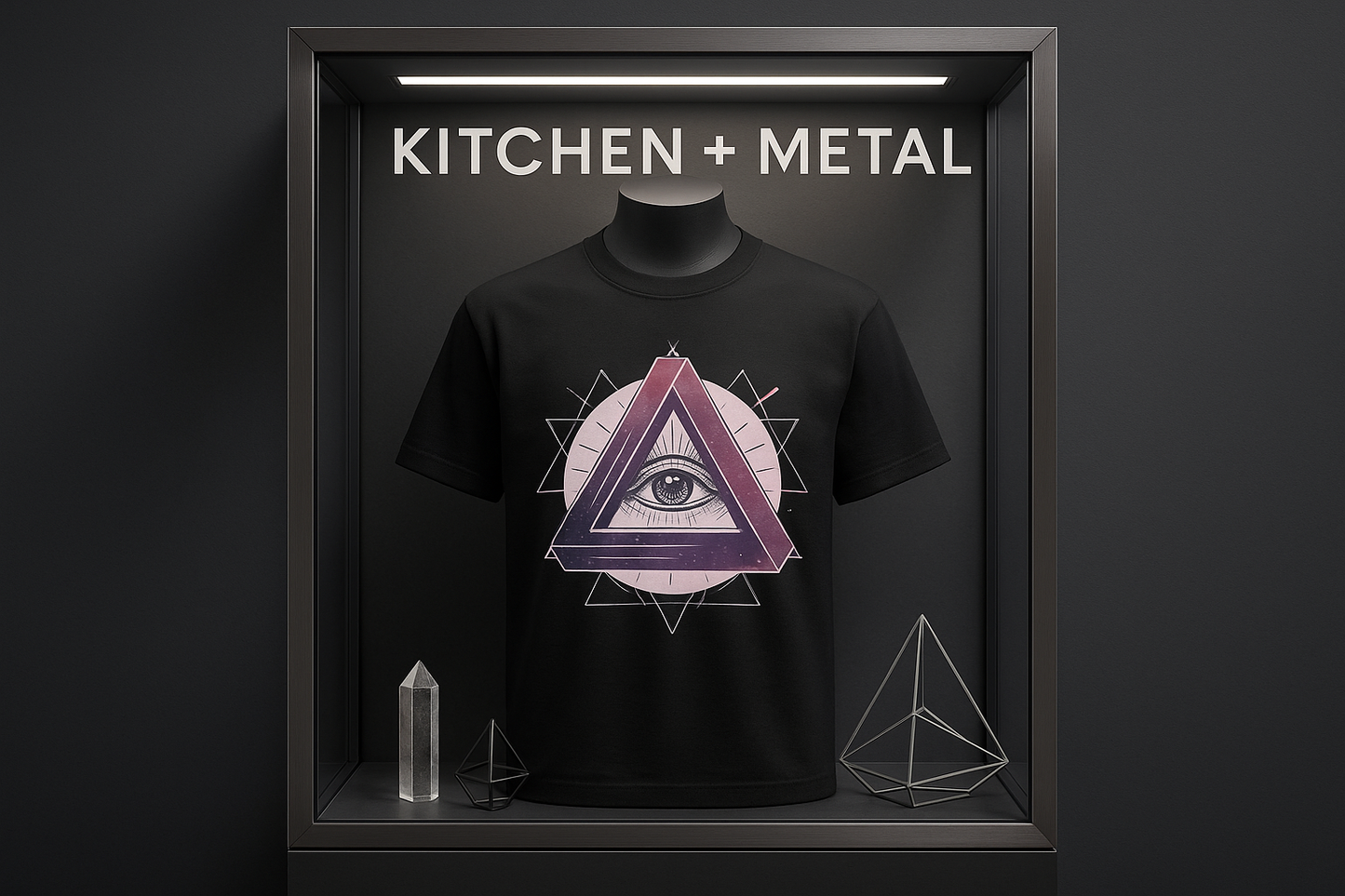 Kitchen + Metal Mystical Geometric T-Shirt Marketing Display