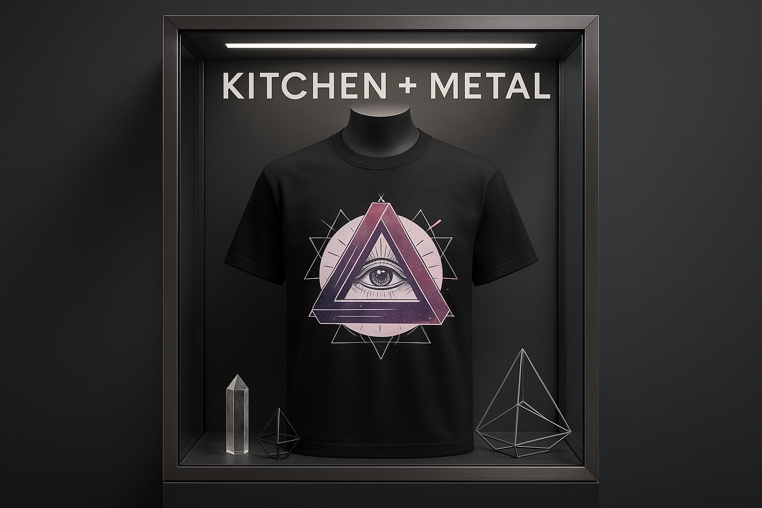 Kitchen + Metal Mystical Geometric T-Shirt Marketing Display
