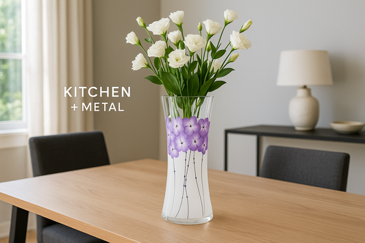 Kitchen + Metal Purple Floral Vase Lifestyle