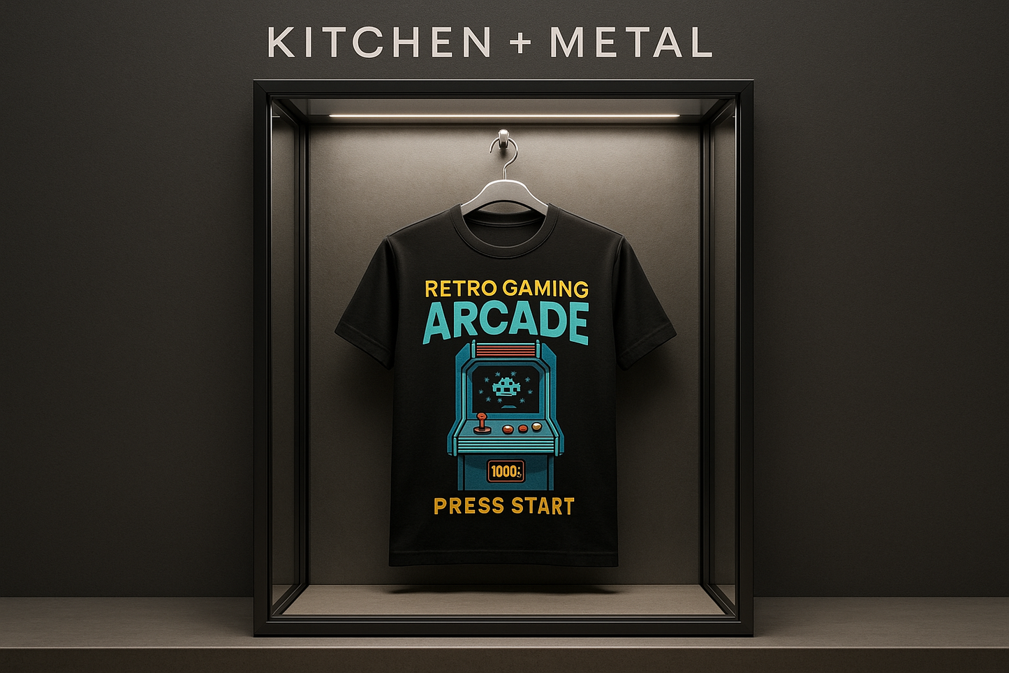 Kitchen + Metal Retro Gaming Arcade T-Shirt Display Case