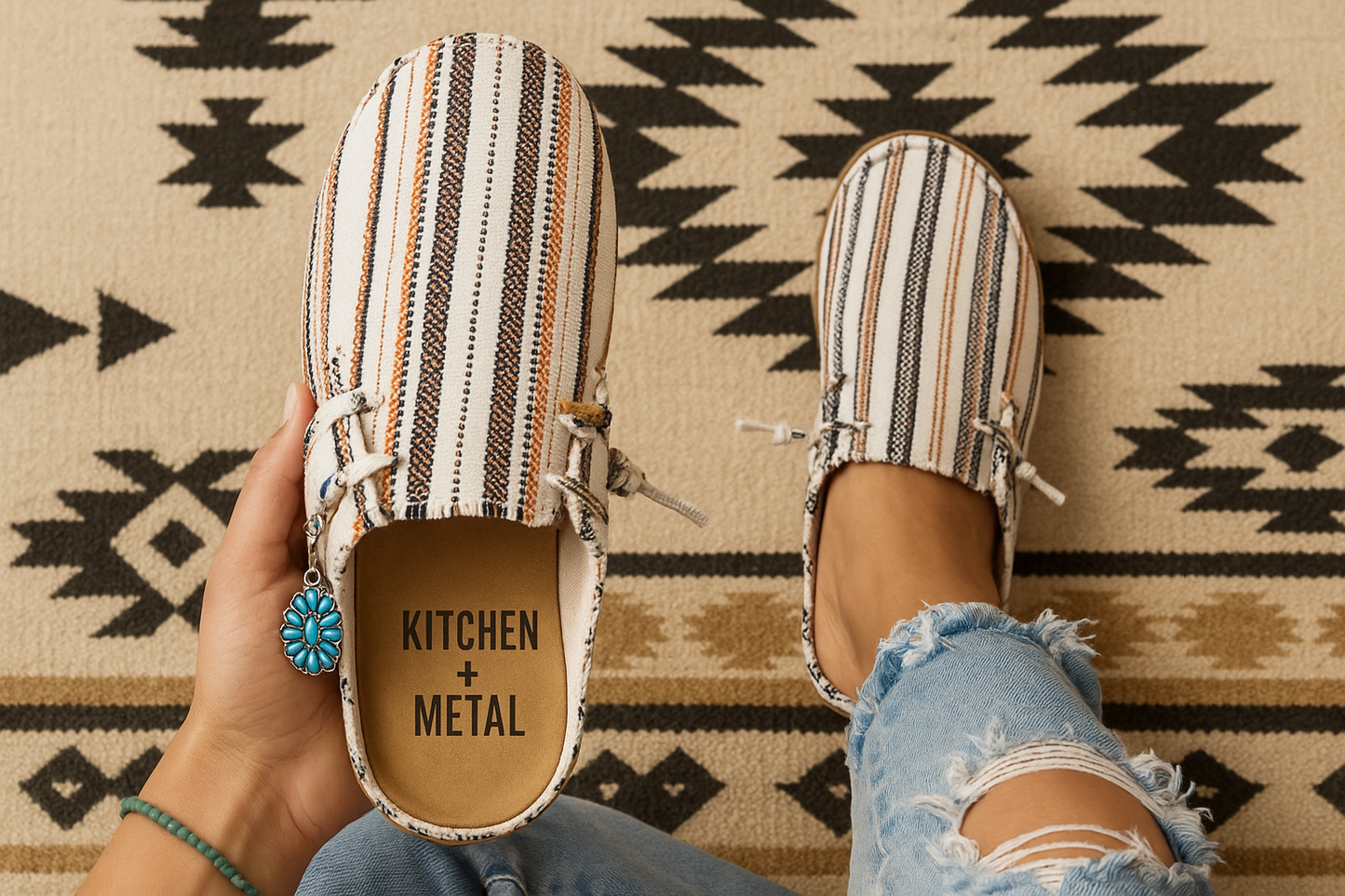 Kitchen + Metal Striped Shoes - 300 DPI