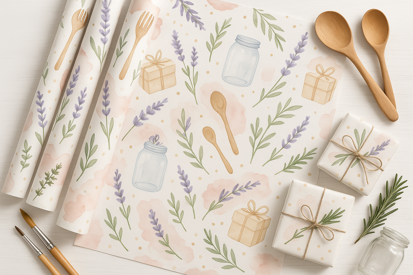 Kitchen + Metal Whimsical Watercolor Pattern Wrapping Paper