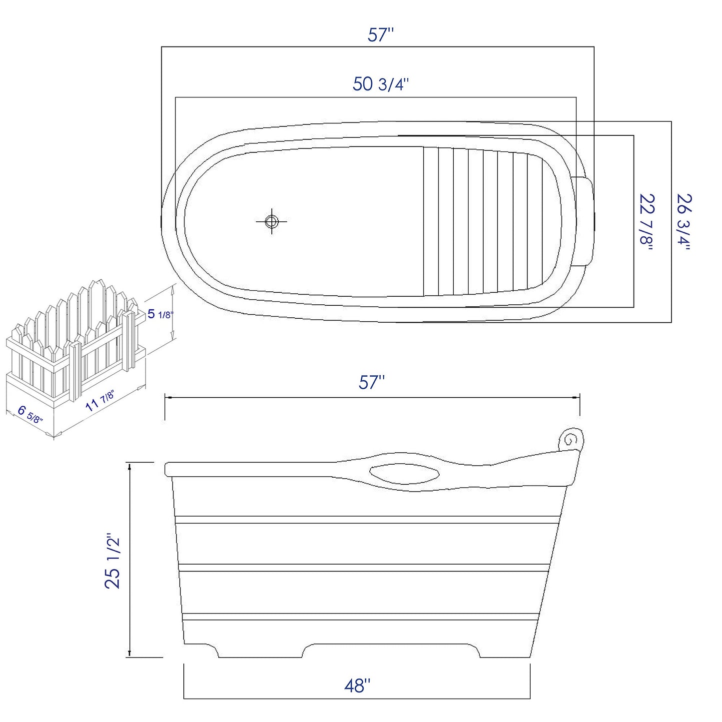 ALFI brand  AB1187 57" Free Standing Rubber Wooden Soaking Bathtub with Headrest