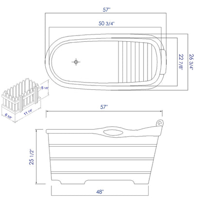 ALFI brand  AB1187 57" Free Standing Rubber Wooden Soaking Bathtub with Headrest