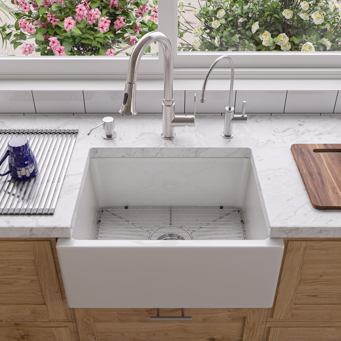 ALFI brand AB2418SB Smooth Thick Wall Fireclay Single Bowl Farm Sink