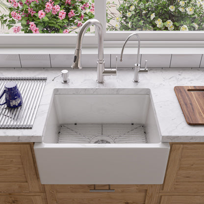 ALFI brand AB2418SB Smooth Thick Wall Fireclay Single Bowl Farm Sink
