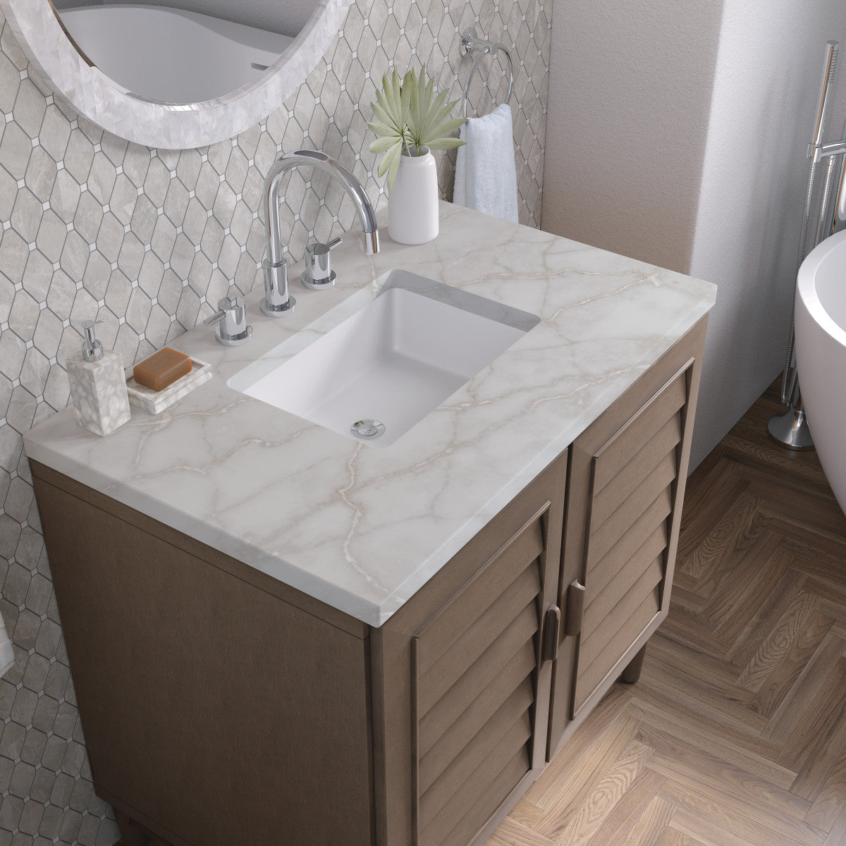 Portland 36" Single Vanity Cabinet, Whitewashed Walnut