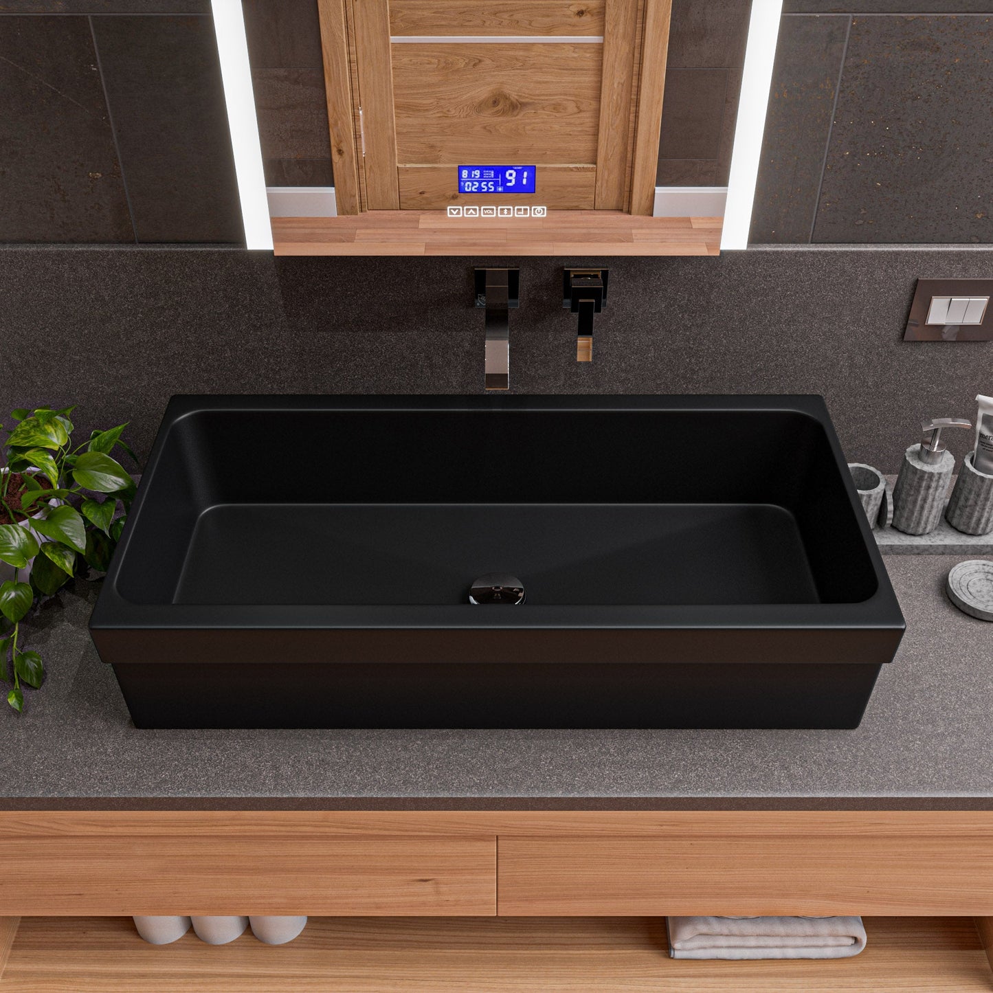 ALFI brand  AB36TRBM 36" Black Matte Above Mount Fireclay Bathroom Trough Sink