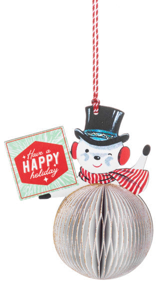 Vintage Honeycomb Snowman Ornament -