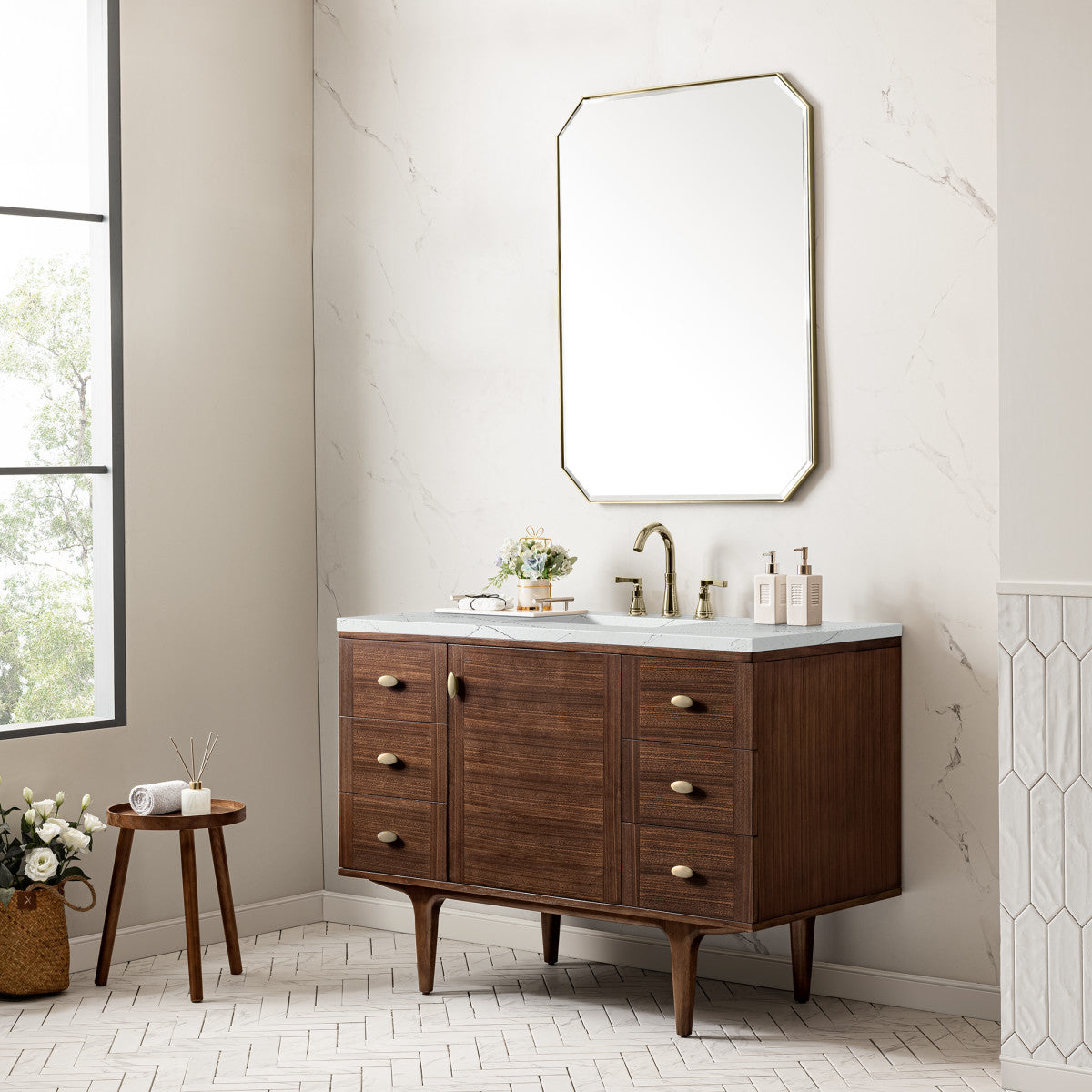 Amberly 48" Single Vanity Cabinet, Mid-Century Walnut