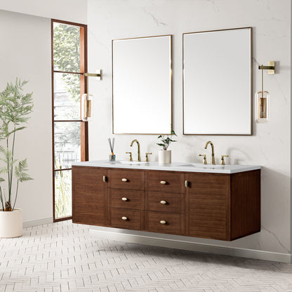 Amberly 72" Double Vanity Cabinet, Mid-Century Walnut