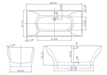 ALFI brand  AB8840 67 inch White Rectangular Acrylic Free Standing Soaking Bathtub