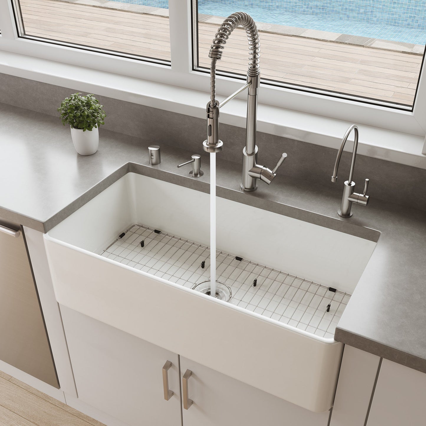 ALFI brand ABF3618 Smooth Apron 36" x 18" Single Bowl Fireclay Farm Sink