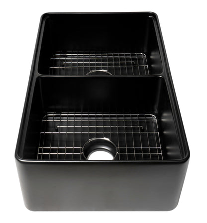 ALFI brand ABFS3320D Workstation 33" x 20" Double Bowl Step Rim Fireclay Farm Sink with Accessories
