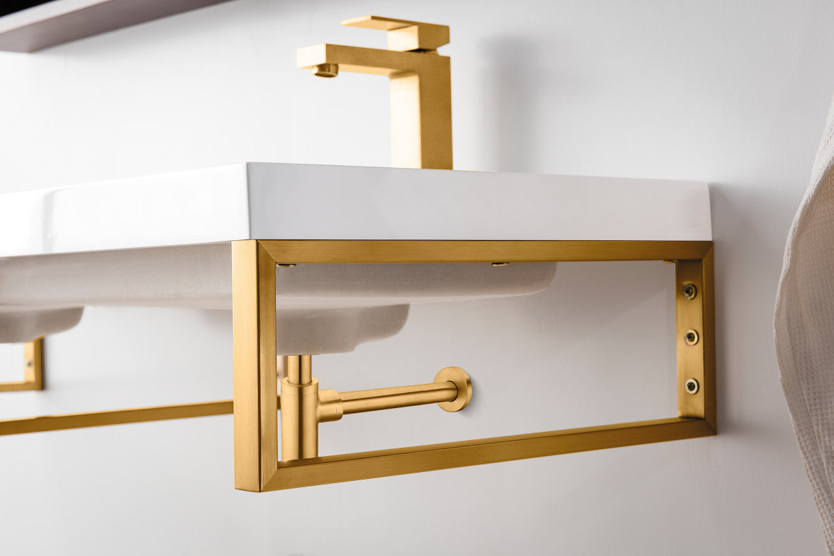 Three Boston 18" Wall Brackets, Radiant Gold w/ 47" White Glossy Composite Stone Top