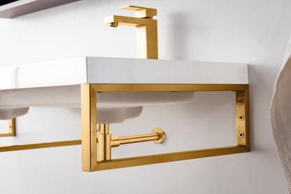 Three Boston 18" Wall Brackets, Radiant Gold w/ 47" White Glossy Composite Stone Top