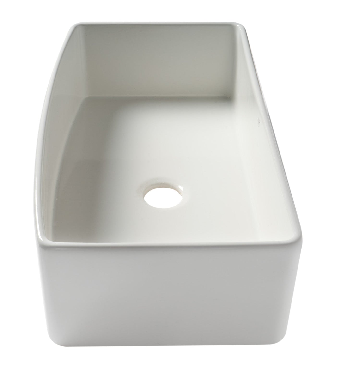 ALFI brand ABFC3620S ABFC3620S-W White Smooth Curved Apron 36" x 20" Single Bowl Fireclay Farm Sink with Grid