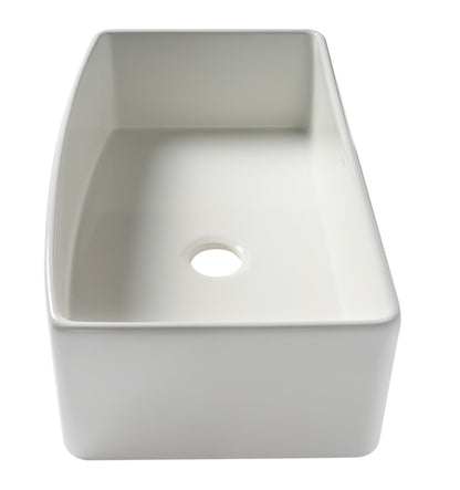 ALFI brand ABFC3620S ABFC3620S-W White Smooth Curved Apron 36" x 20" Single Bowl Fireclay Farm Sink with Grid