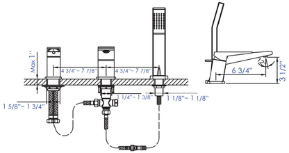 ALFI brand AB2464 Deck Mounted 3 Hole Tub Filler & Shower Head