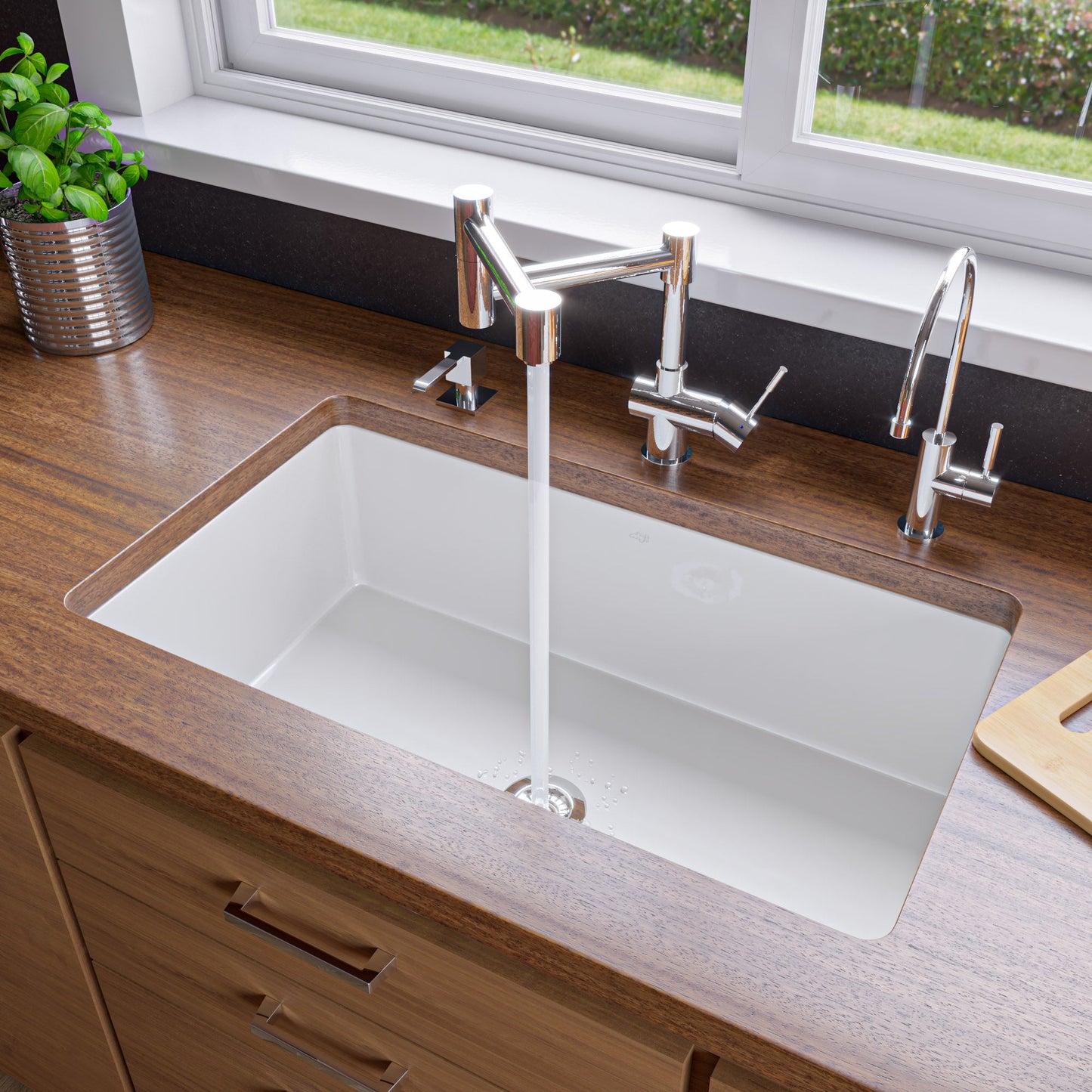 ALFI brand ABF3219SUD 32" x 19" Fireclay Single Bowl Undermount / Drop In Kitchen Sink w Grid