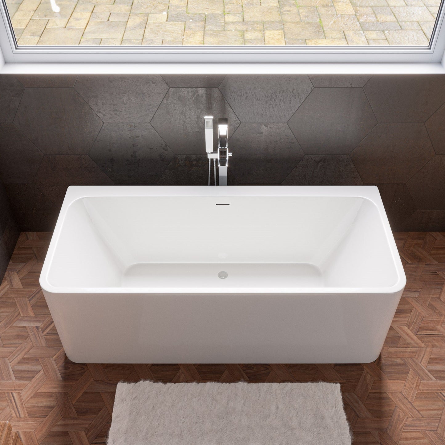 ALFI brand  AB8859 67 inch White Rectangular Acrylic Free Standing Soaking Bathtub