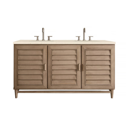 Portland 60" Double Vanity Cabinet, Whitewashed Walnut