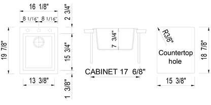 ALFI brand AB1720DI 17" Drop-In Rectangular Granite Composite Kitchen Prep Sink