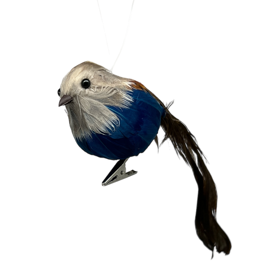 Holiday Bird Ornament - Blue With Brown