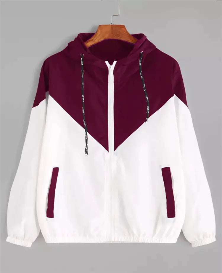 Color Block Hooded Jacket with Elastic Waist (Summer)