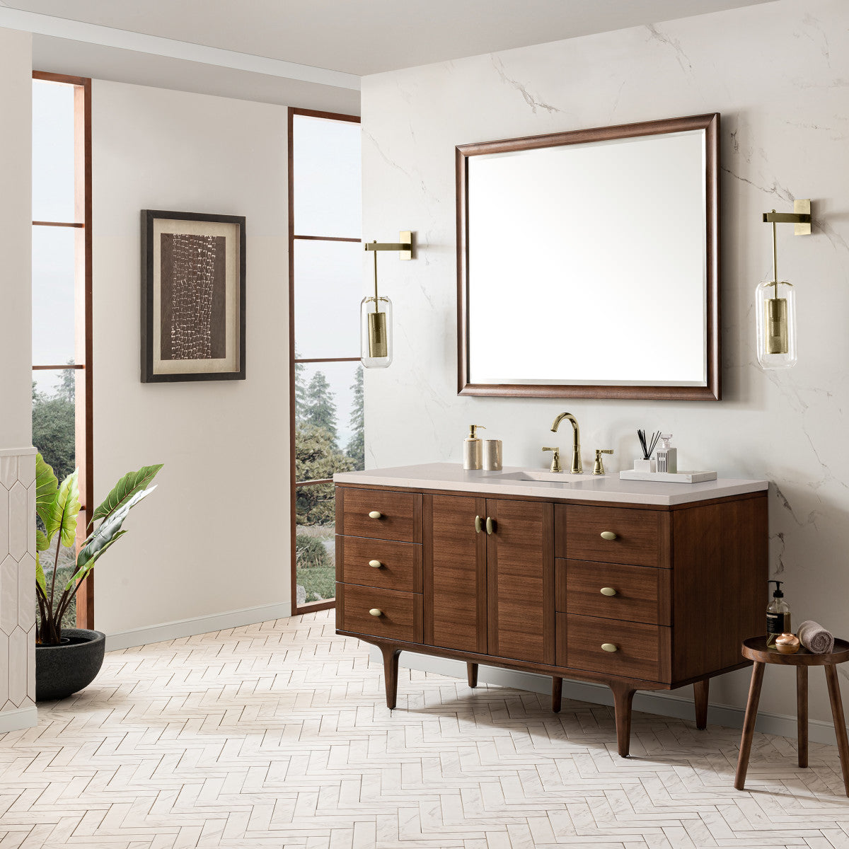 Amberly 60" Single Vanity Cabinet, Mid-Century Walnut