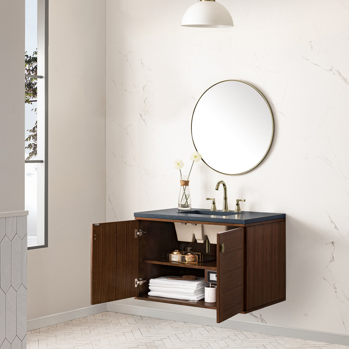 Amberly 36" Single Vanity Cabinet, Mid-Century Walnut